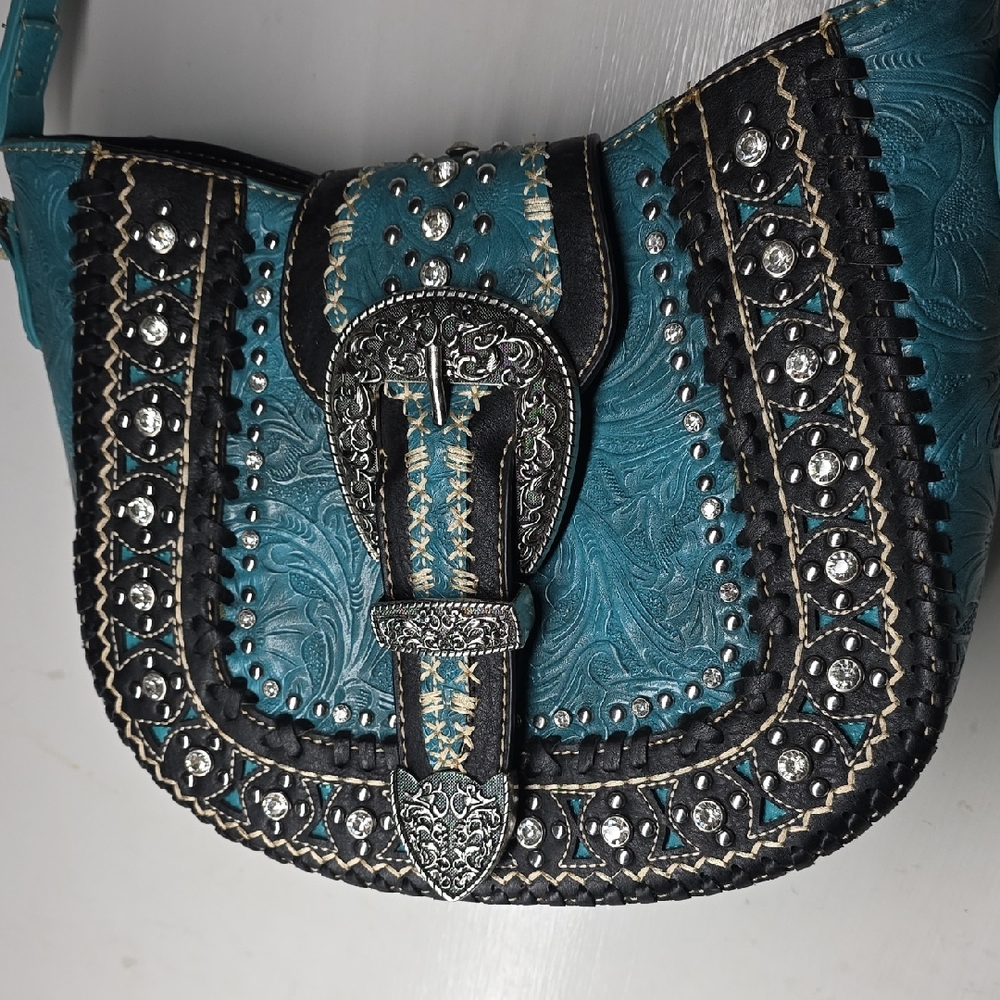 Montana West Rhinstone Turquoise 12"×9" Purse. Very Nice. Smoke Free